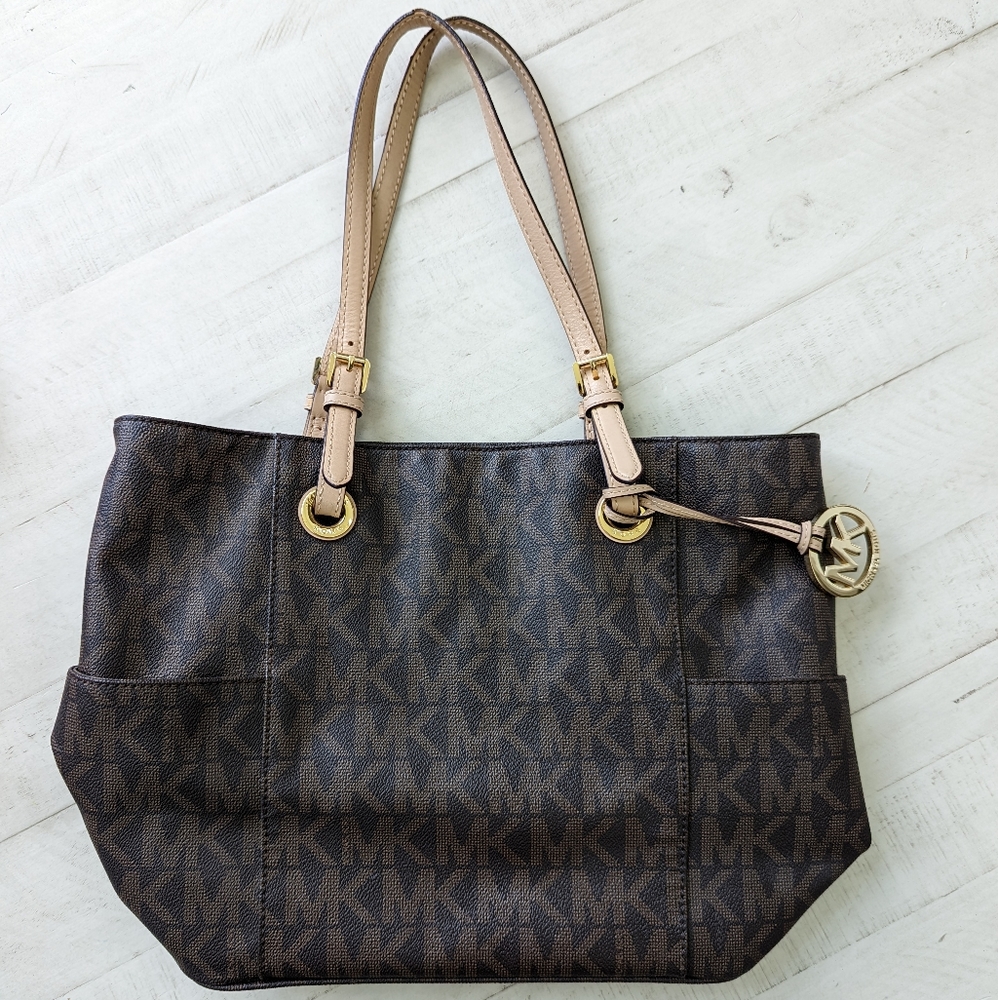 Michael Kors Jet Set Signature Logo Tote Handbag - Brown